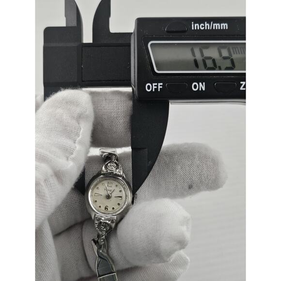 Ladies Vintage Diamond Timex Rhodium Plated Manual Wind Cocktail Watch main image 6